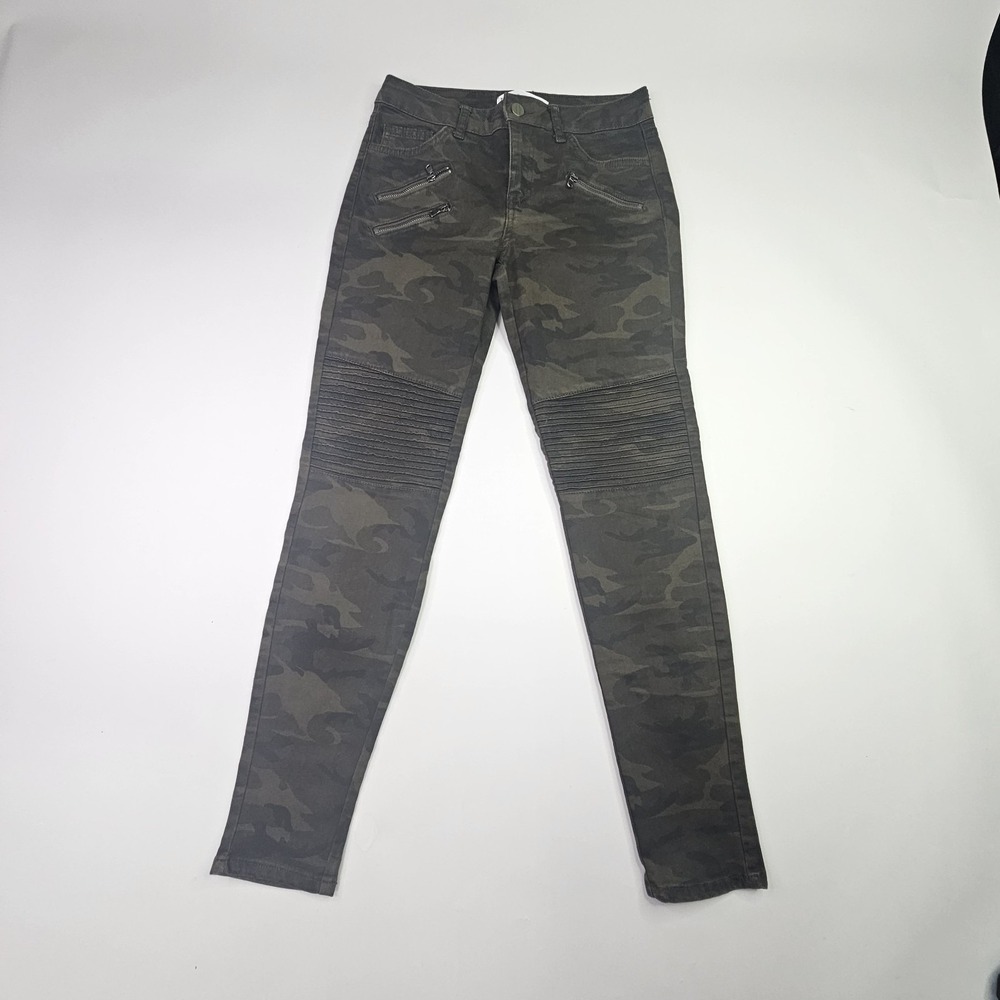 ZARA Camo Moto Skinny Jeans EUR 36 USA 4 Dark Green Biker Zippers